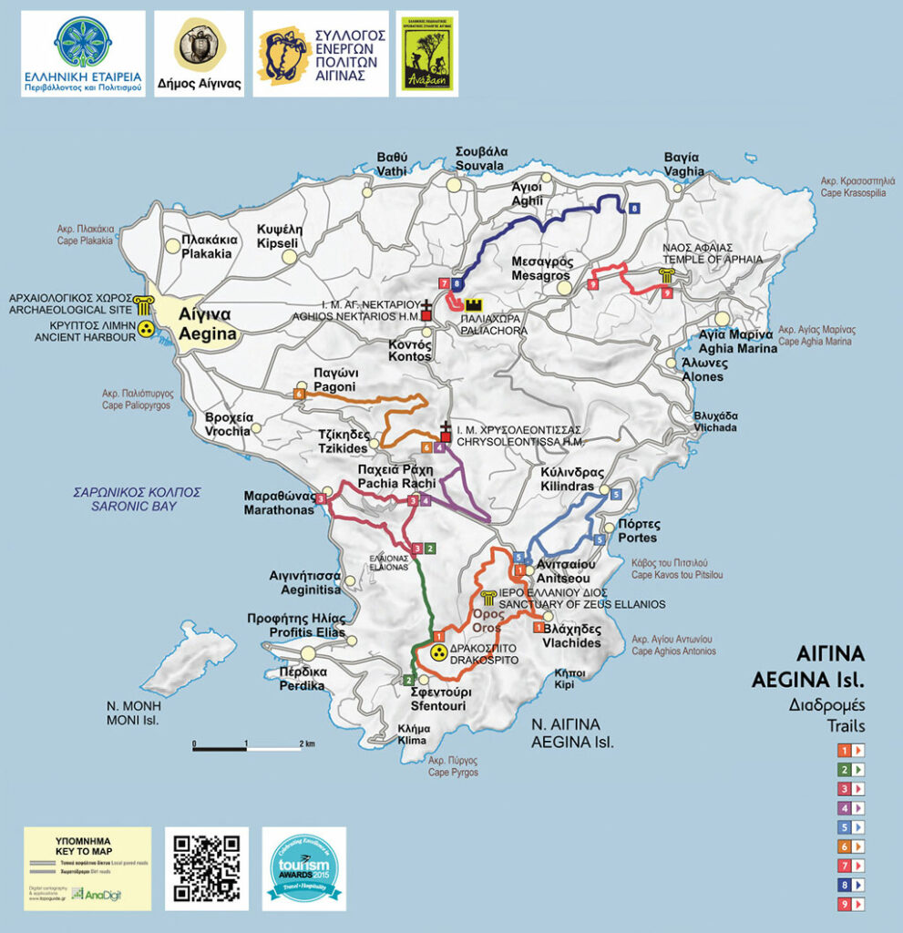 MiniGuide - Χάρτης με τα Μονοπάτια της Αίγινας | Map with all the paths of Aegina Island